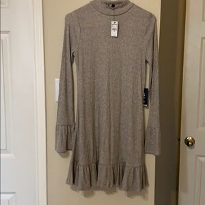 Express light brown ruffle hem dress